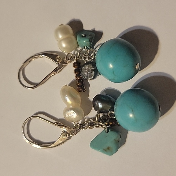 Genuine .925 Sterling Silver Pierced Dangle Earrings Czech Glass Seed Beads - Picture 2 of 2